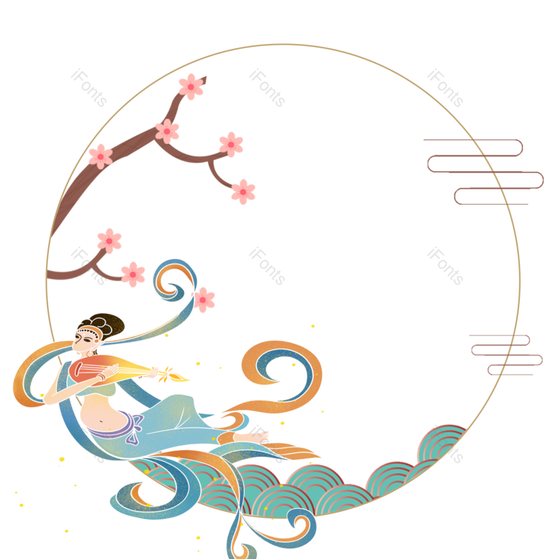 边框图片,中国风元素,乐器PNG,手绘人物免抠素材